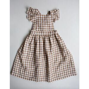 THE SIMPLE FOLK The Gingham Pinafore Dress NEW Size 9 / 10 Y Organic Linen